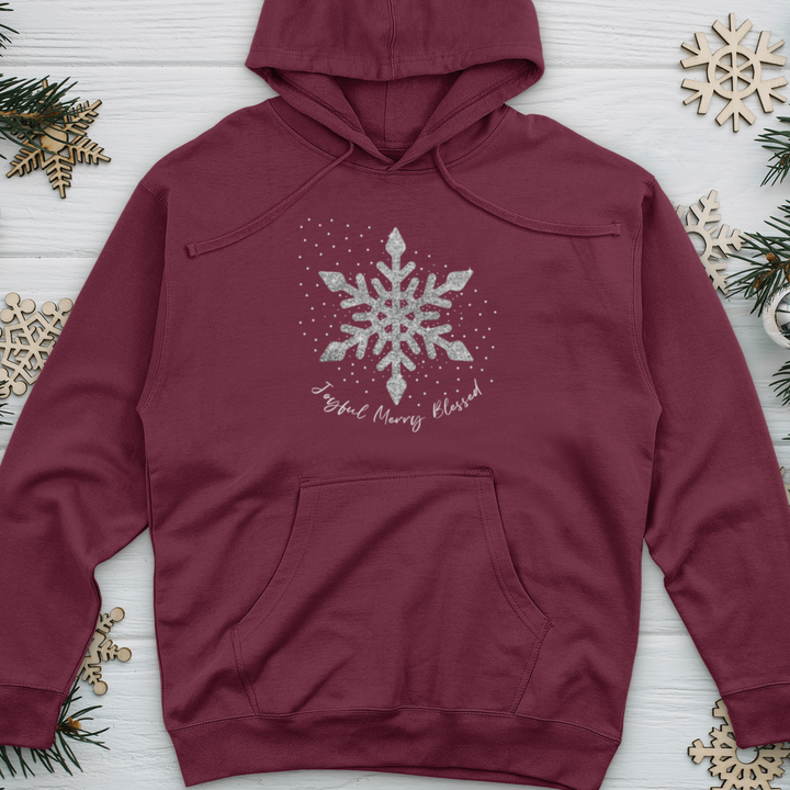 Snowflake Silver Glitter Midweight Hooded Sweatshirt