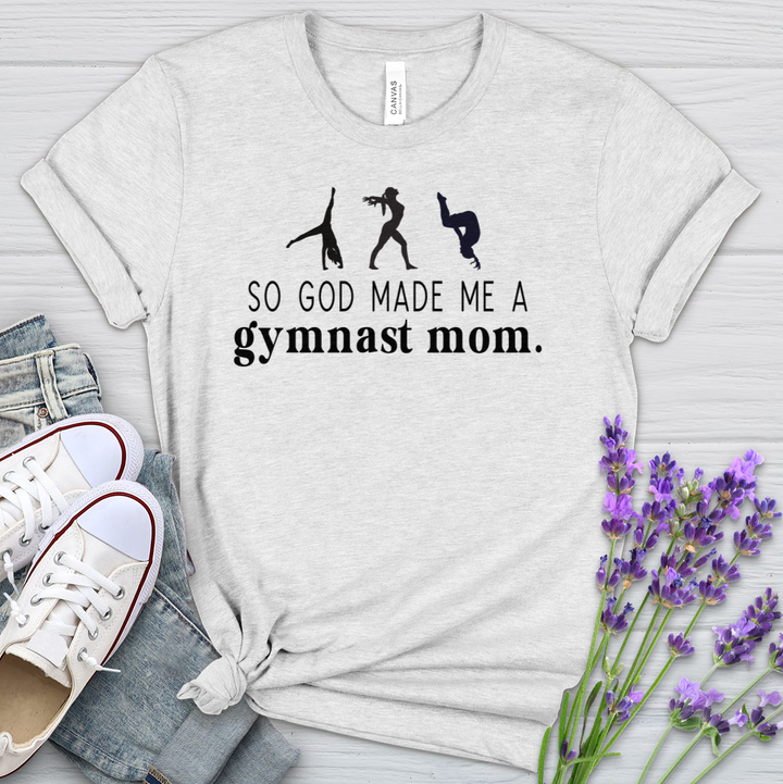 So God Made Me A Gymnast Mom Heathered Tee