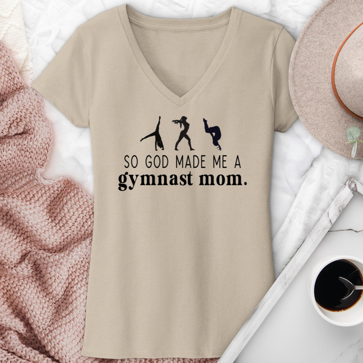 So God Made Me A Gymnast Mom V-Neck Tee