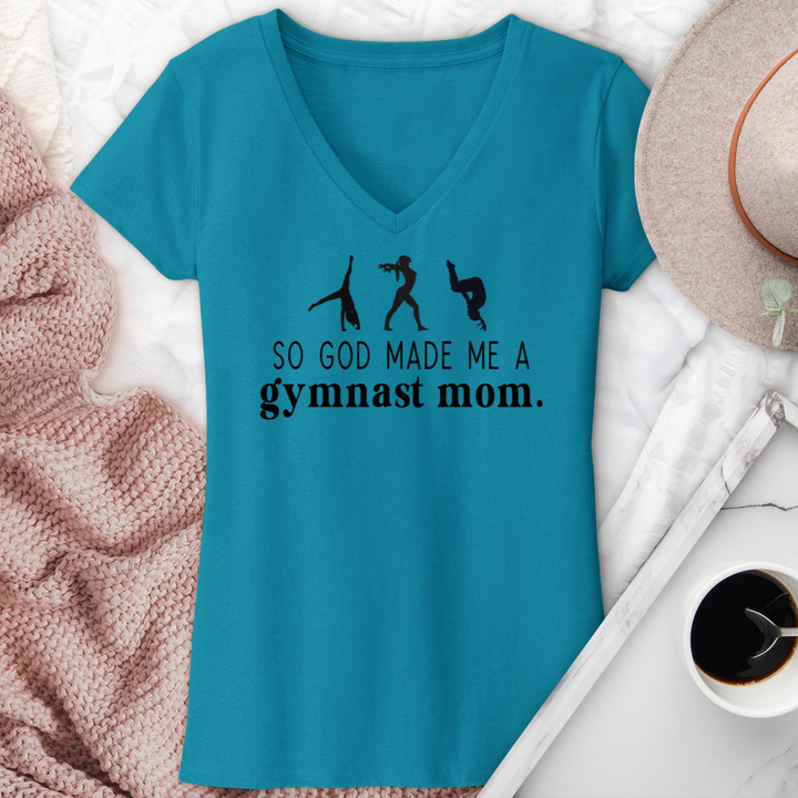 So God Made Me A Gymnast Mom V-Neck Tee