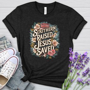 Southern Raised Jesus Saved Mason Jar Heathered Tee