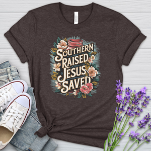 Southern Raised Jesus Saved Mason Jar Heathered Tee