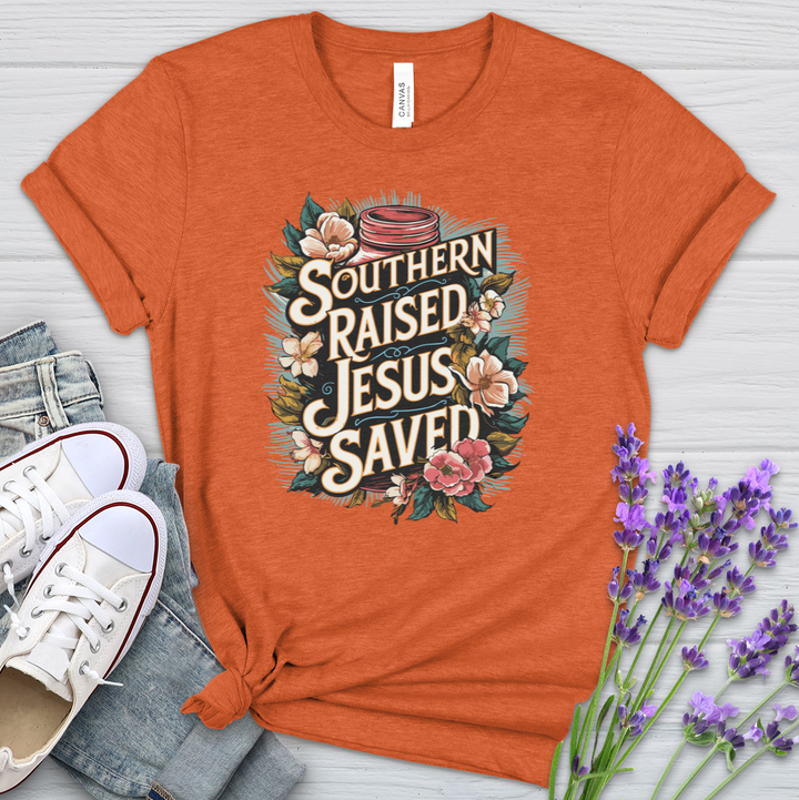 Southern Raised Jesus Saved Mason Jar Heathered Tee