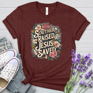 Southern Raised Jesus Saved Mason Jar Heathered Tee