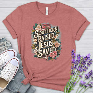 Southern Raised Jesus Saved Mason Jar Heathered Tee