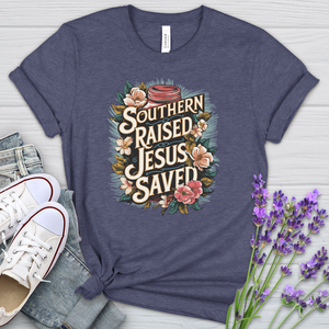 Southern Raised Jesus Saved Mason Jar Heathered Tee