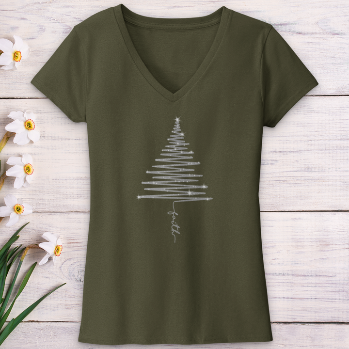 Sparkling Faith Tree V-Neck Tee