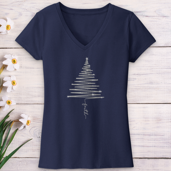 Sparkling Faith Tree V-Neck Tee