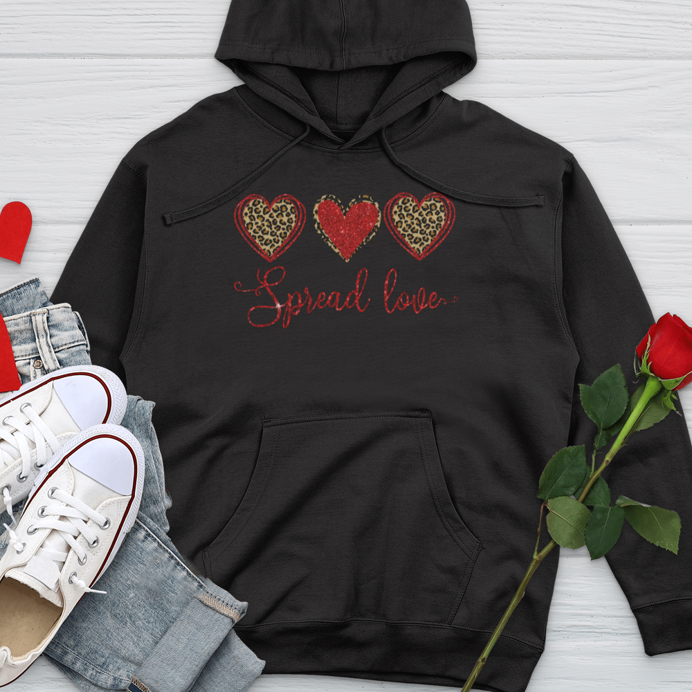 Spread Love Glitter Hearts Midweight Hooded Sweatshirt