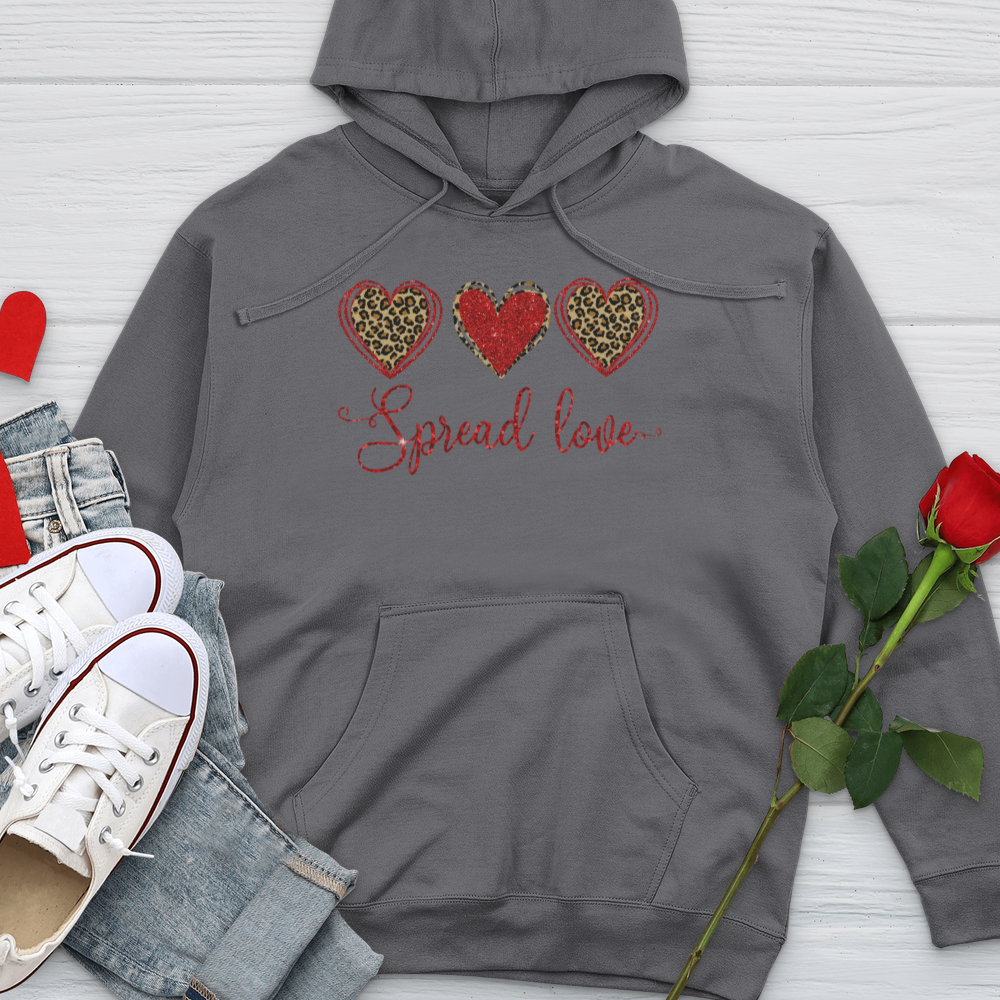 Spread Love Glitter Hearts Midweight Hooded Sweatshirt