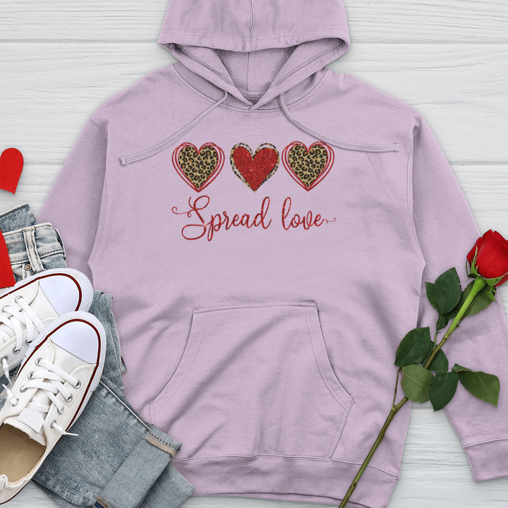 Spread Love Glitter Hearts Midweight Hooded Sweatshirt