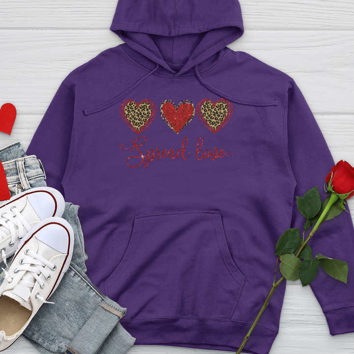 Spread Love Glitter Hearts Midweight Hooded Sweatshirt