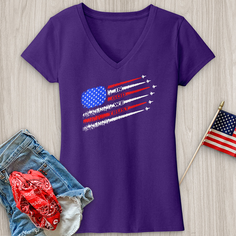 In God We Trust Jet Flag V-Neck Tee