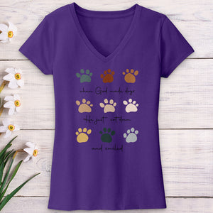 When God Created Dogs Paw Prints V-Neck Tee