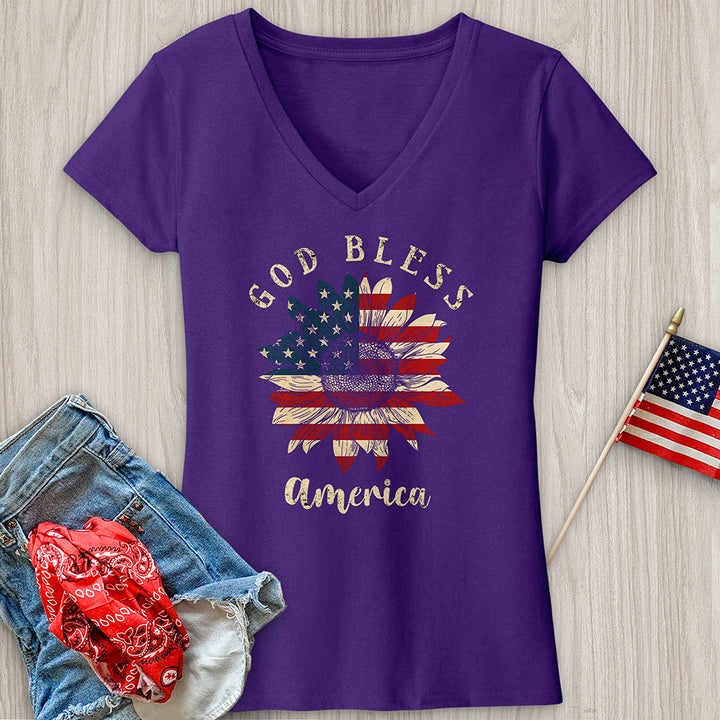 God Bless Sunflower V-Neck Tee