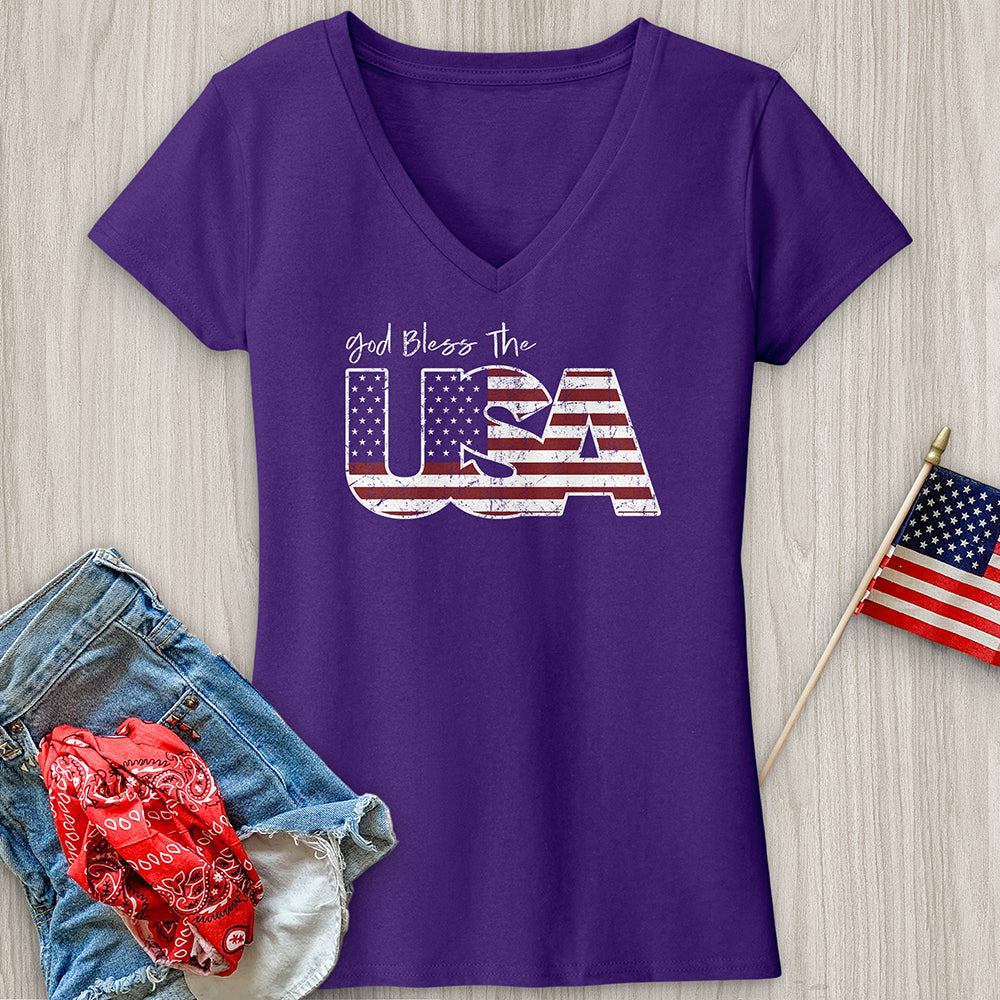 God Bless USA Faded V-Neck Tee