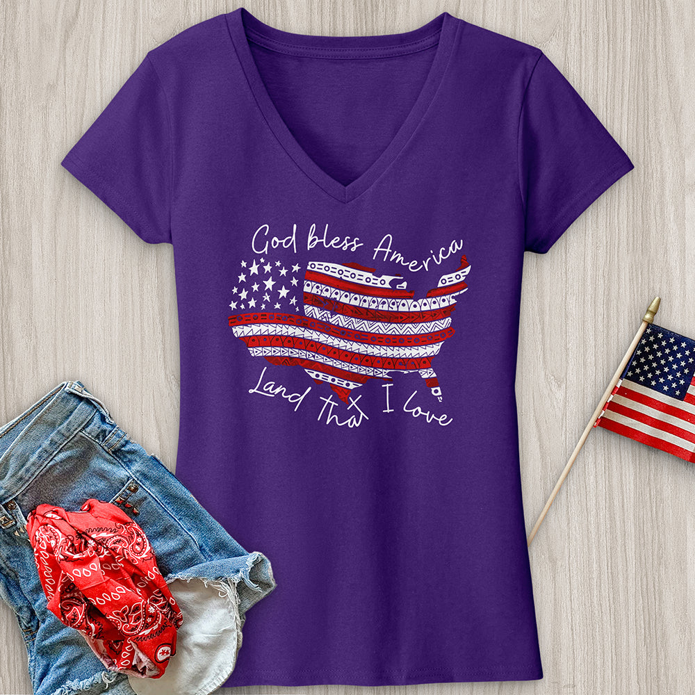 God Bless America USA V-Neck Tee