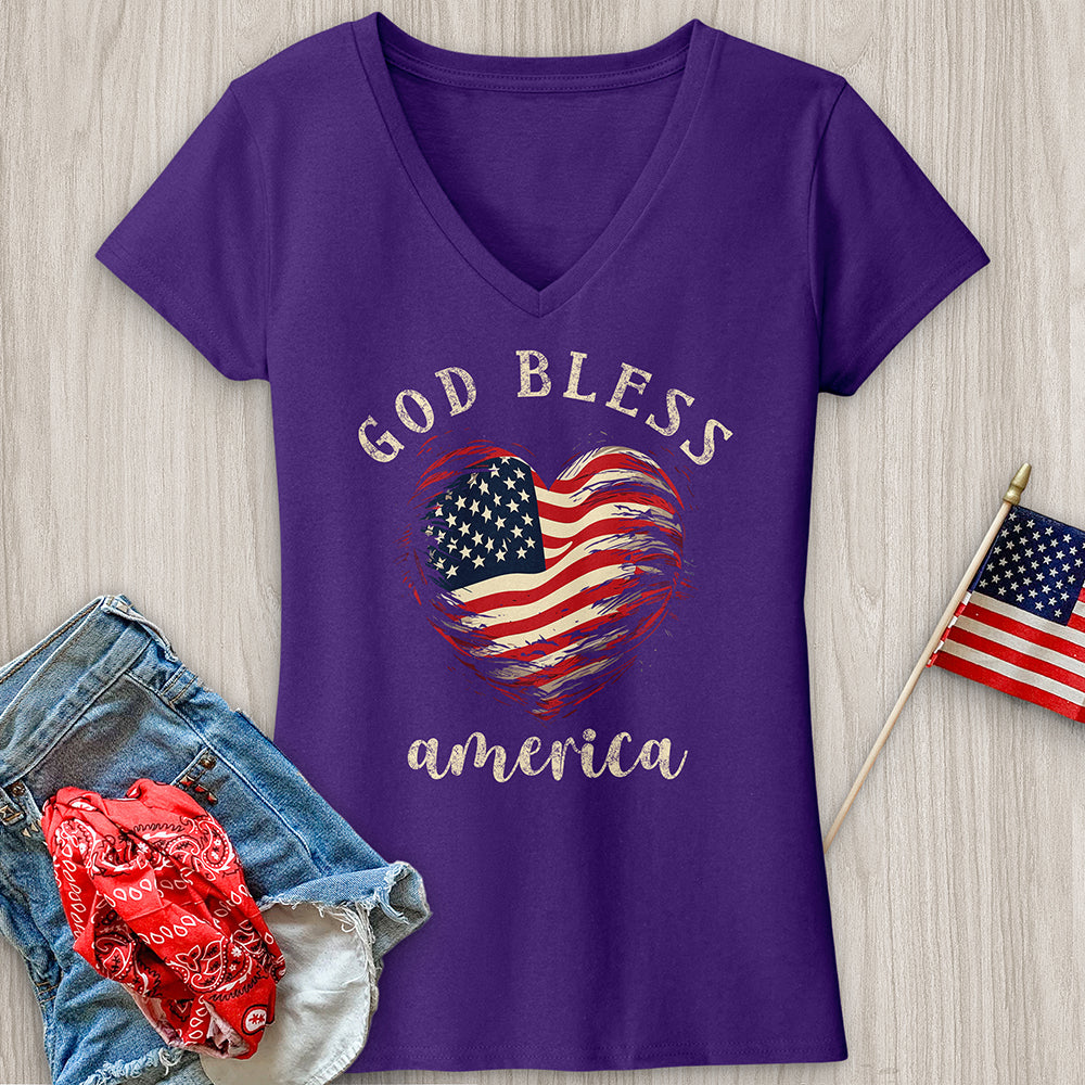 God Bless Waving Flag V-Neck Tee