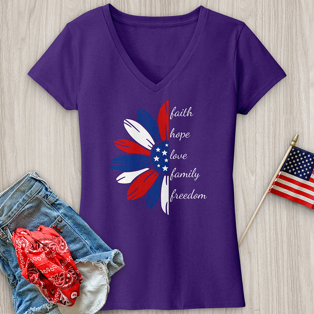 Faith Family Freedom Daisy V-Neck Tee