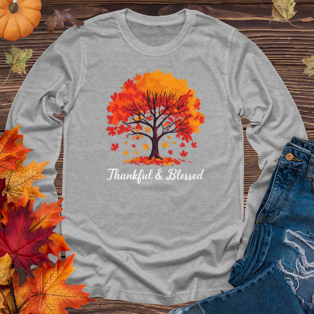 Thankful & Blessed Autumn Leaves Long Sleeve Tee