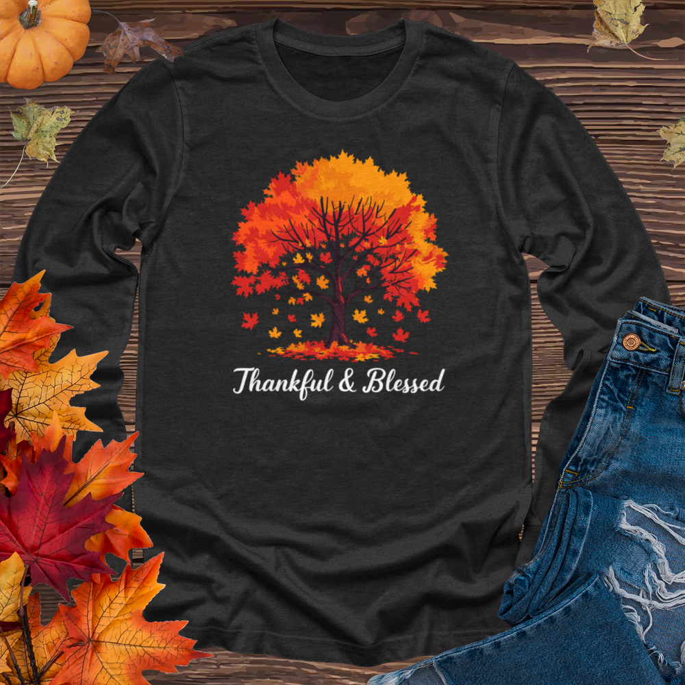 Thankful & Blessed Autumn Leaves Long Sleeve Tee