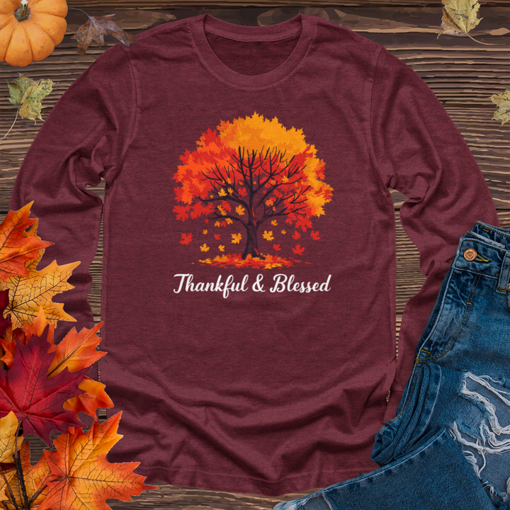 Thankful & Blessed Autumn Leaves Long Sleeve Tee