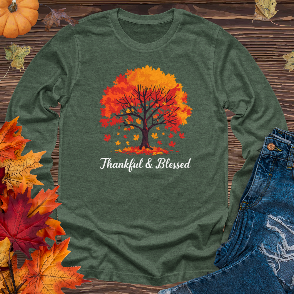 Thankful & Blessed Autumn Leaves Long Sleeve Tee