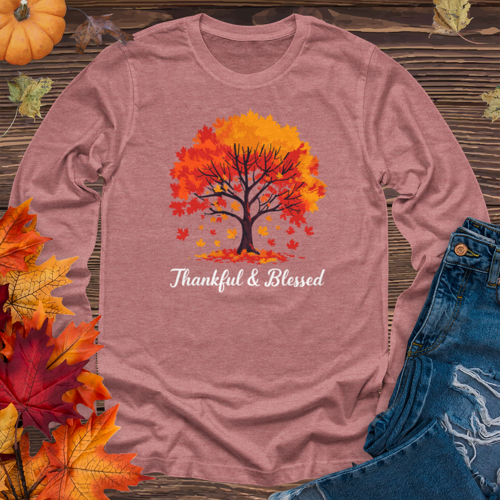 Thankful & Blessed Autumn Leaves Long Sleeve Tee