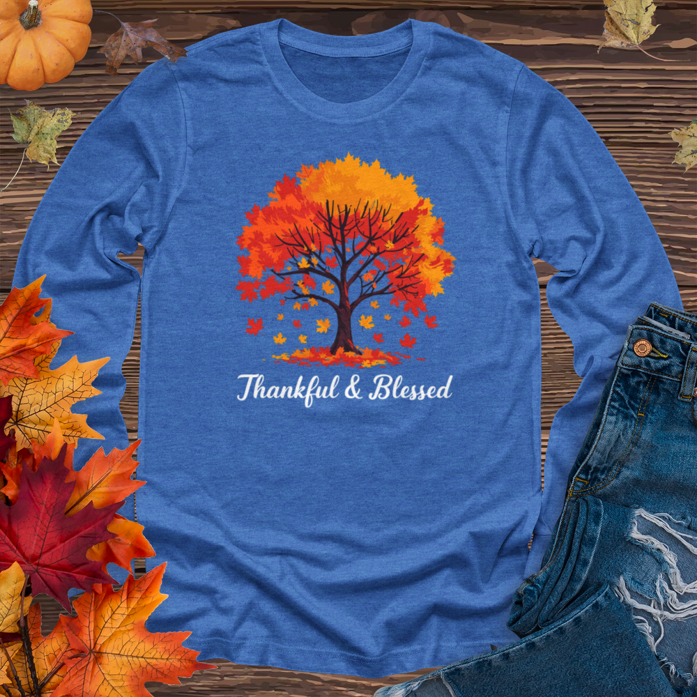 Thankful & Blessed Autumn Leaves Long Sleeve Tee