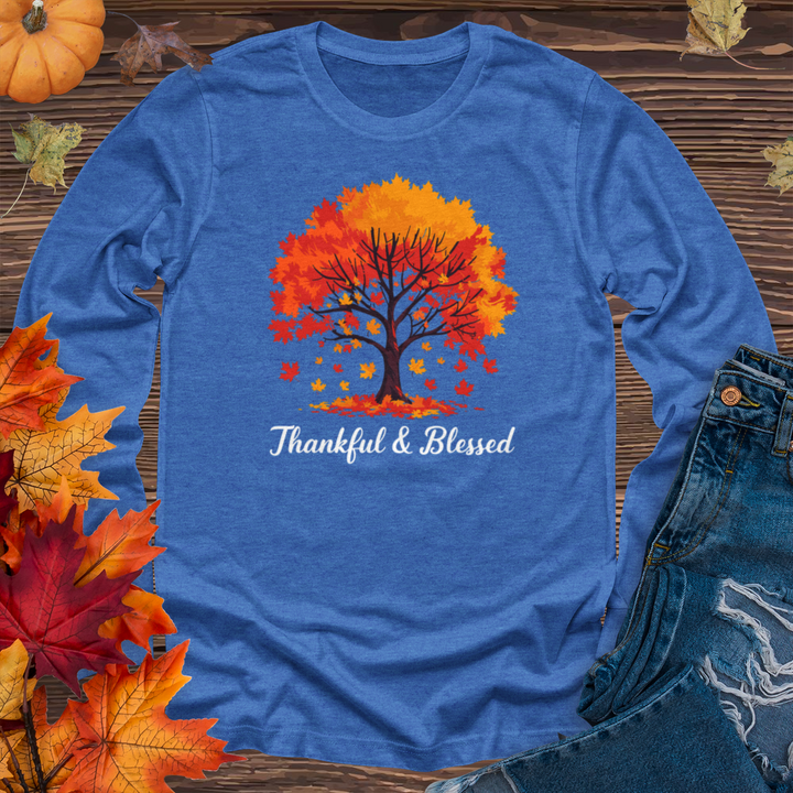 Thankful & Blessed Autumn Leaves Long Sleeve Tee