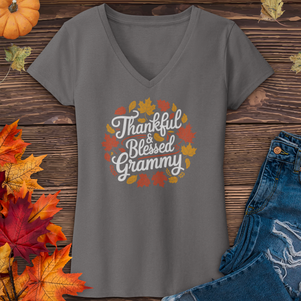 Thankful & Blessed Grammy V-Neck Tee