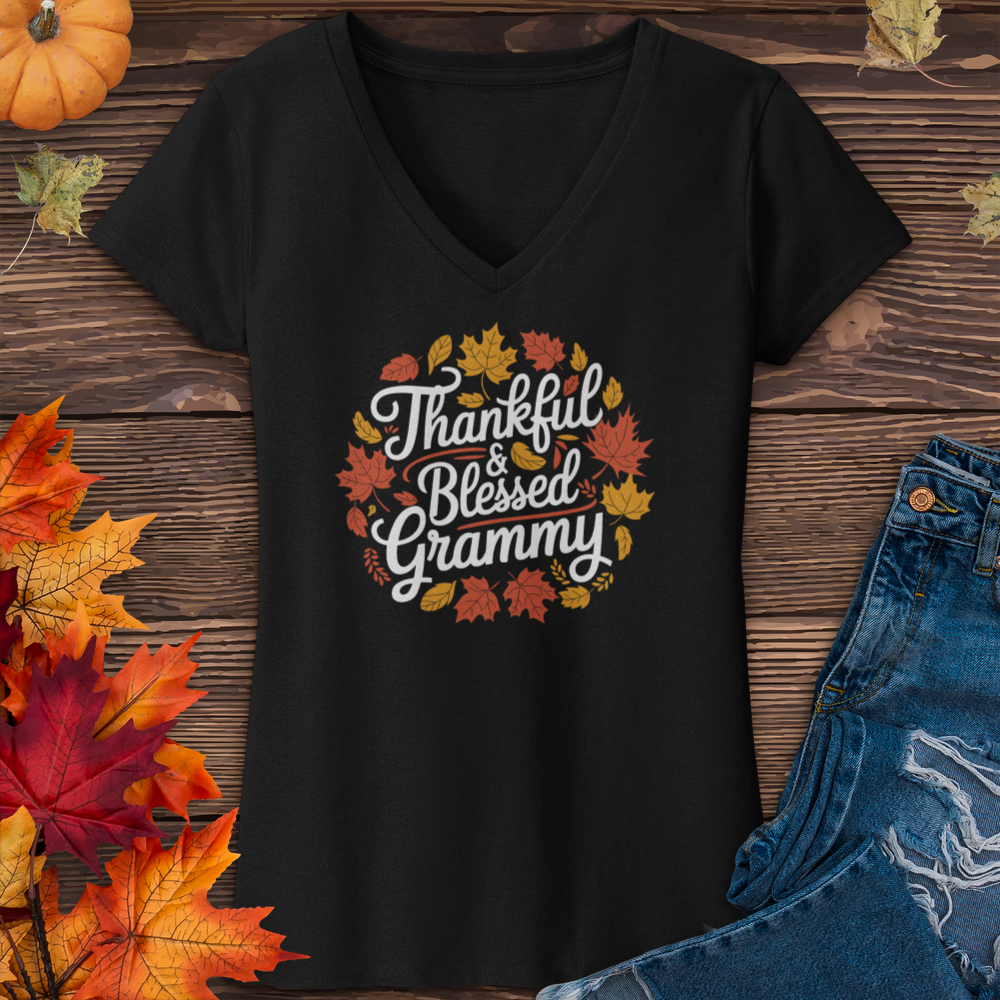 Thankful & Blessed Grammy V-Neck Tee