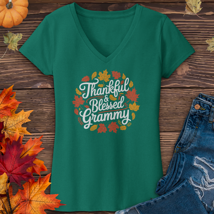 Thankful & Blessed Grammy V-Neck Tee