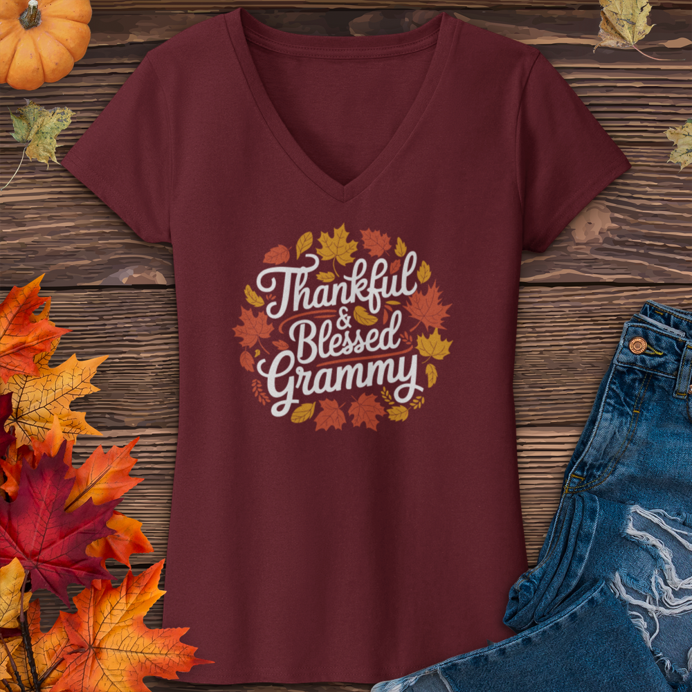 Thankful & Blessed Grammy V-Neck Tee