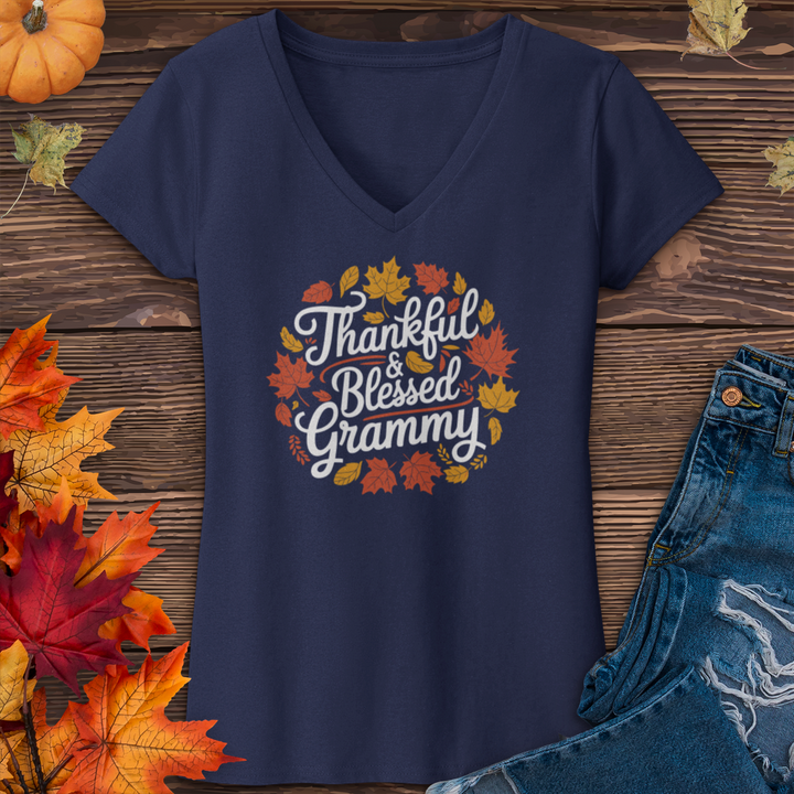 Thankful & Blessed Grammy V-Neck Tee