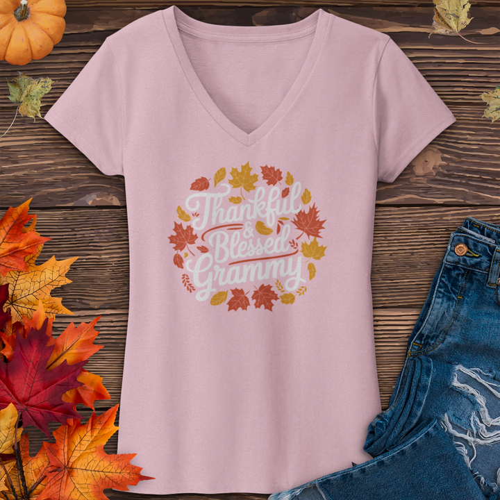 Thankful & Blessed Grammy V-Neck Tee