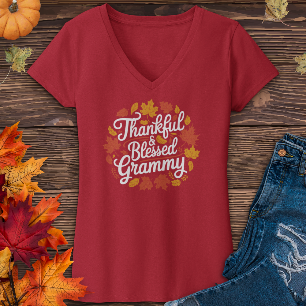 Thankful & Blessed Grammy V-Neck Tee