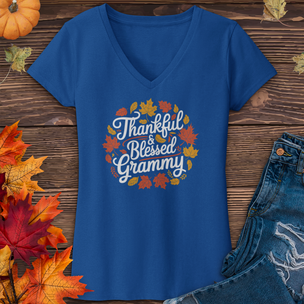 Thankful & Blessed Grammy V-Neck Tee