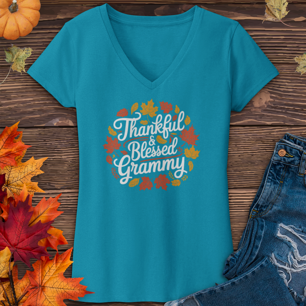 Thankful & Blessed Grammy V-Neck Tee