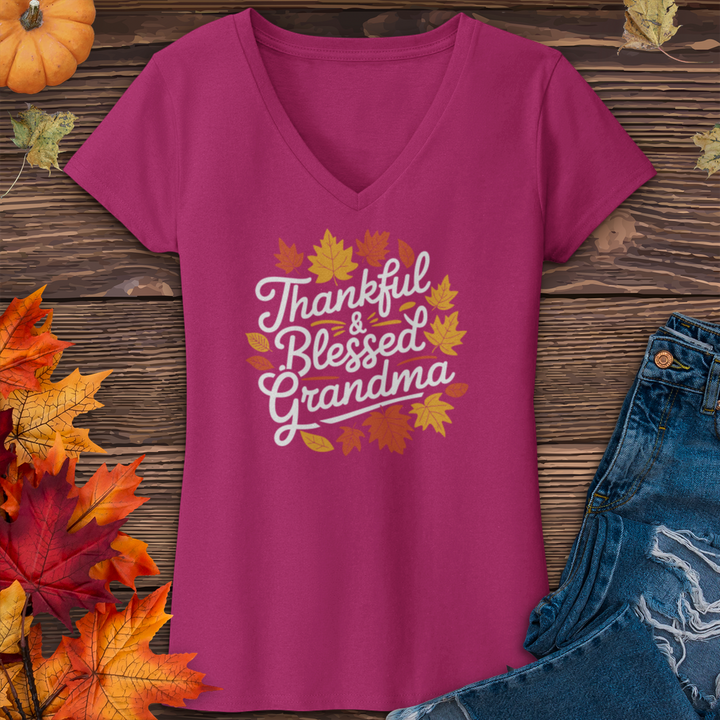 Thankful & Blessed Grandma V-Neck Tee