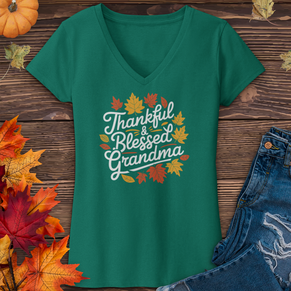 Thankful & Blessed Grandma V-Neck Tee