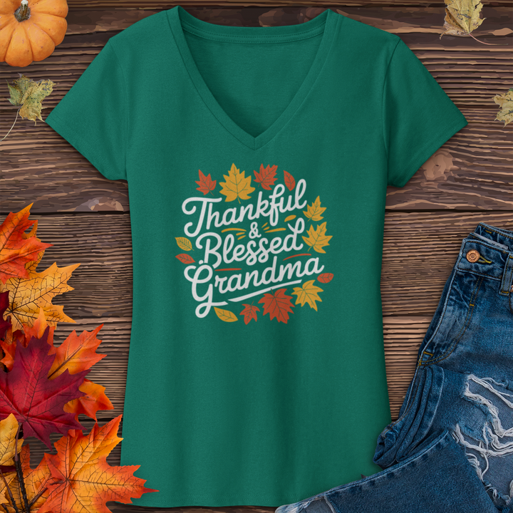 Thankful & Blessed Grandma V-Neck Tee