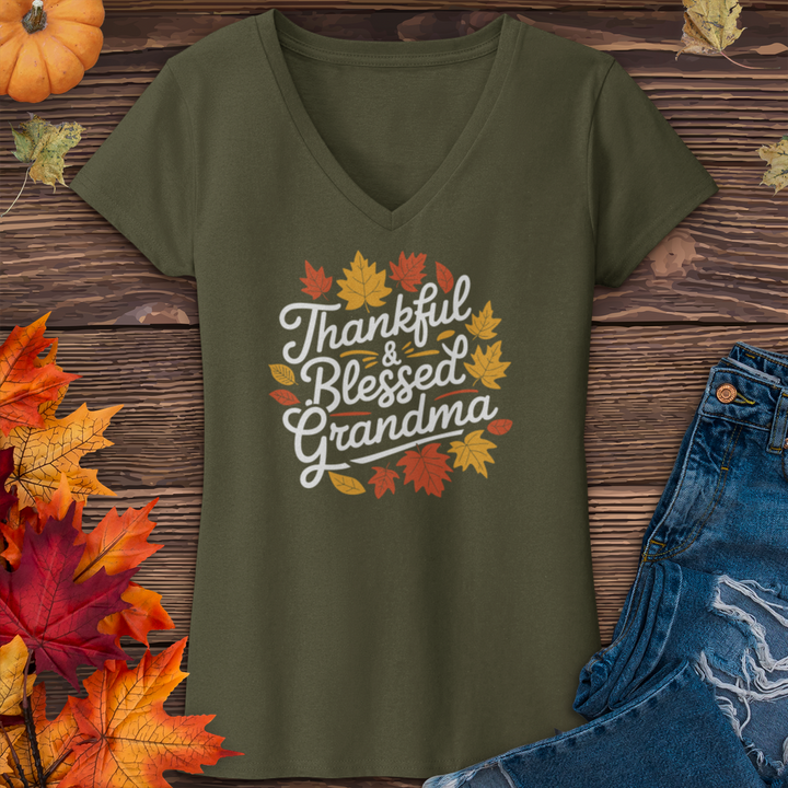 Thankful & Blessed Grandma V-Neck Tee