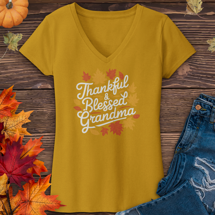 Thankful & Blessed Grandma V-Neck Tee