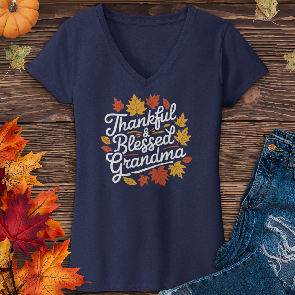 Thankful & Blessed Grandma V-Neck Tee