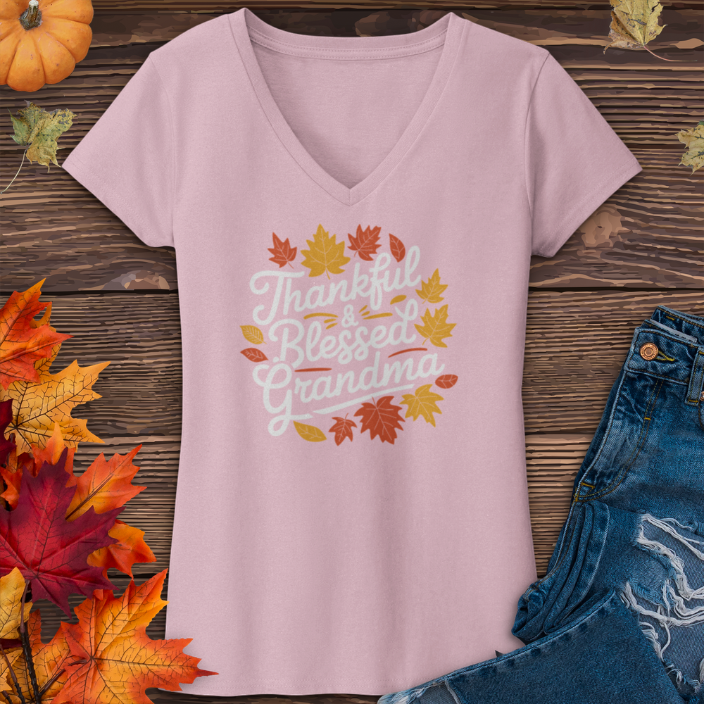 Thankful & Blessed Grandma V-Neck Tee