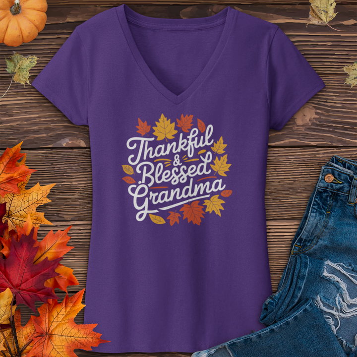 Thankful & Blessed Grandma V-Neck Tee