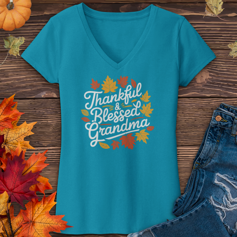 Thankful & Blessed Grandma V-Neck Tee