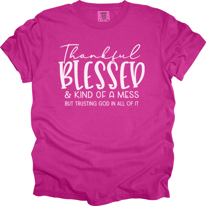 Thankful Blessed & Kind Of A Mess Heavy Cotton Comfort Colors Tee