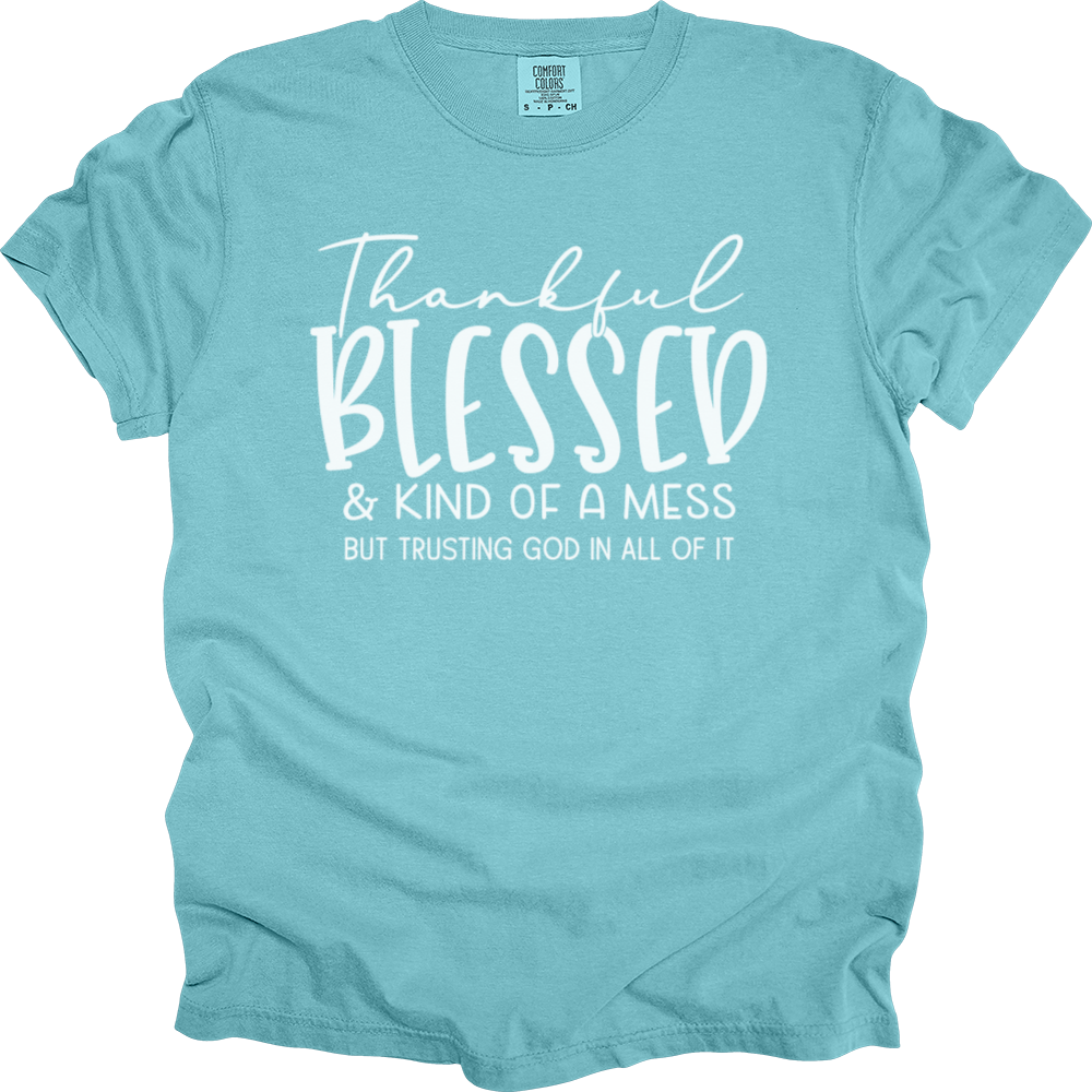Thankful Blessed & Kind Of A Mess Heavy Cotton Comfort Colors Tee